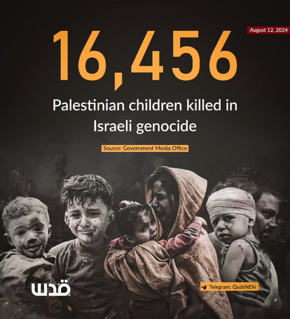 16,456 Palestinian children have been murdered by Israel.

Unimaginable horror.

Israel has brought terror to Palestinians.
 
Sanctions now
Boycott now
Arms embargo now
The Hague now

Free Palestine 🇵🇸 today.