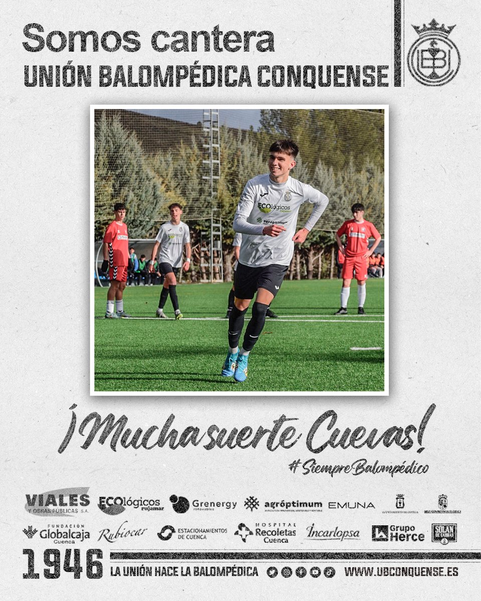 UBConquense's tweet photo. 📢 #CanteraUBC❗ 

Con mucha tristeza anunciamos la marcha de nuestro jugador Miguel Cuevas, que no continuará formando parte de nuestro equipo juvenil y pasará a formar parte del Getafe CF. 

Desde nuestro club queremos agradecerle su compromiso estas temporadas con la #UniónBalompédica, siendo pieza clave en ascensos y victorias de nuestra @CanteraUBC ¡Mucha suerte en tu nueva etapa, Cuevas! #SiempreBalompédico