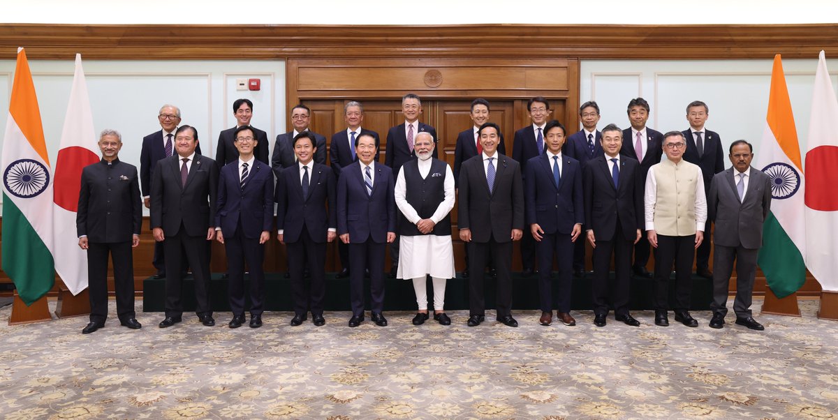 nec_india's tweet photo. Mr. Fukushiro Nukaga, a member of the House of Representatives of Japan, recently met with Prime Minister Shri Narendra Modi , accompanied by a delegation of Japanese business leaders. 

@narendramodi

#NECPoweringIndia #70YearsofPoweringIndia #IndiaJapanRelationship #IndiaJapan https://t.co/4pZZQ5fDI5