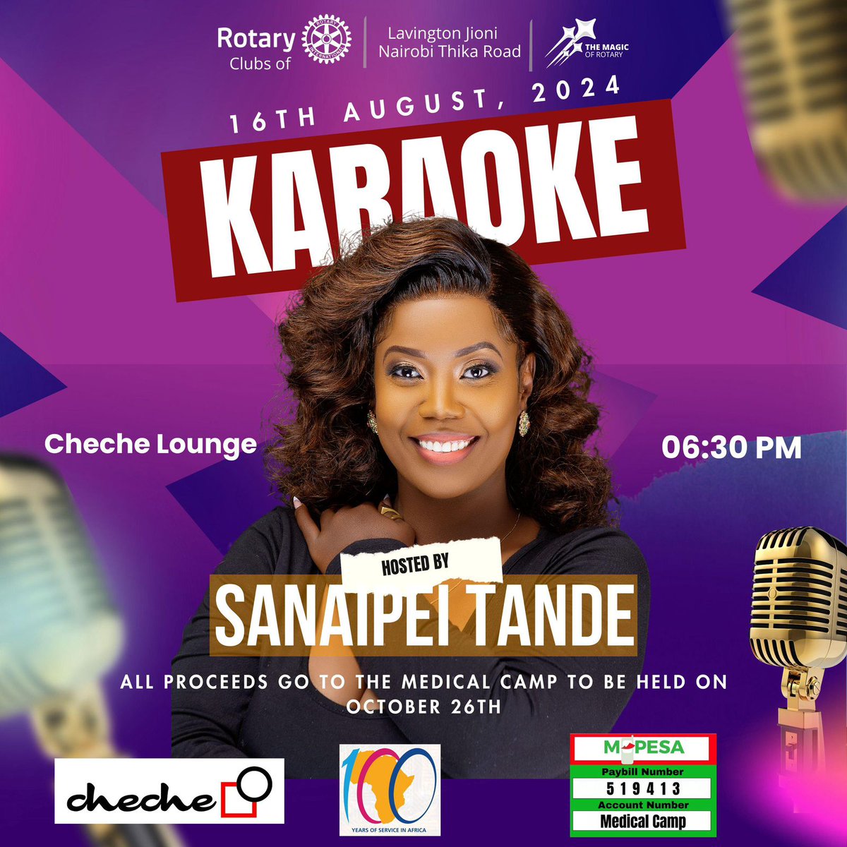 🎤 Ready to sing for a cause? JOIN me at Cheche Lounge Fri 16th for a night of epic karaoke vibes, hosted by the fabulous ME 😊! 
Come 1 come ALL and let's make it unforgettable! All proceeds support the October 26th Medical Camp. Let’s make a difference, one song at a time! 🎶✨