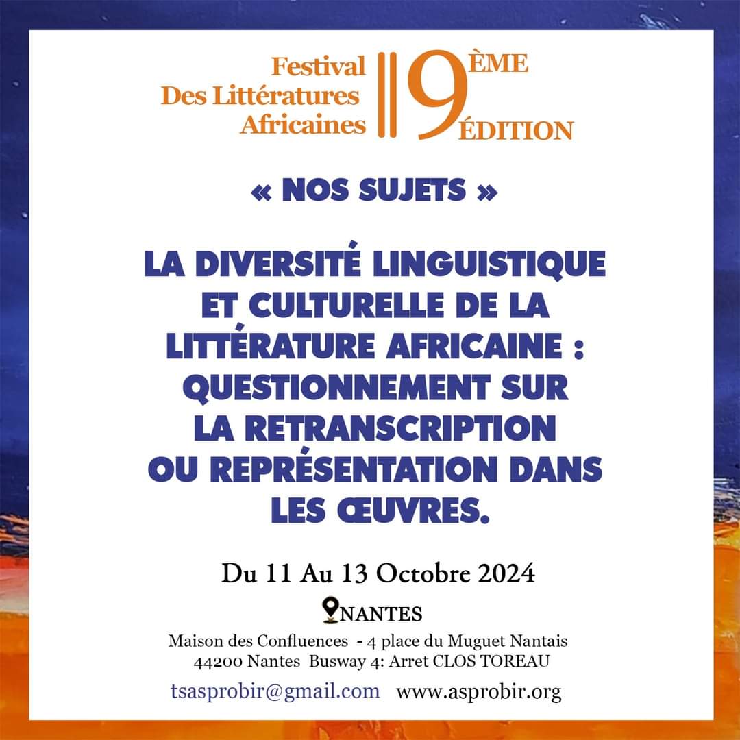 Venez découvrir comment les écrivains africains naviguent entre fidélité culturelle et créativité littéraire pr capturer la complexité de leurs réalités Du 11 au 13 octobre 2024, rejoignez-nous pour 1 débat enrichissant sur les défis et les réussites de la littérature africaine