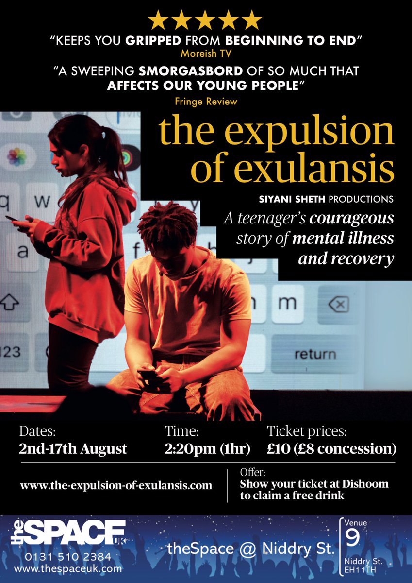 Anyone who cares about #youngpeople and their #mentalhealth needs to see this “raw, hard-hitting and inspirational” play - tickets.edfringe.com/whats-on/expul… (DM us if you need a comp ticket) <a href="/edfringe/">Edinburgh Festival Fringe</a> <a href="/theSpaceUK/">theSpaceUK</a>