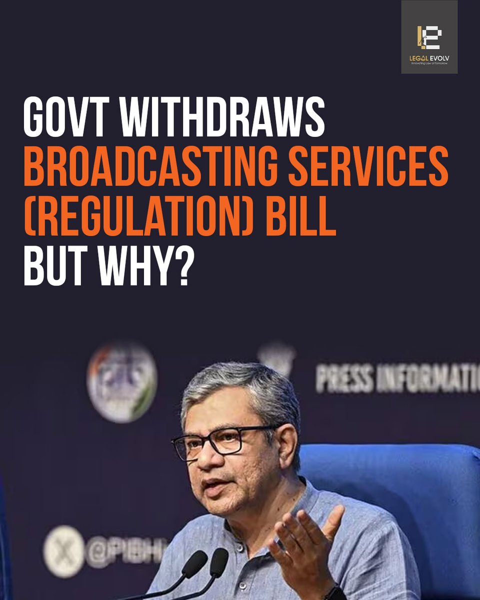 LegalEvolvAI's tweet photo. What are the reasons for government withdrawing Broadcasting Services (Regulation) Bill? Lets look!
Do give your opinions on the same.
#BroadcastBill #TVChannel #RadioStation #OnlineStreaming #Podcast #FreedomOfSpeech #LegalNews #LegalEvolv https://t.co/zAXH8InxcV
