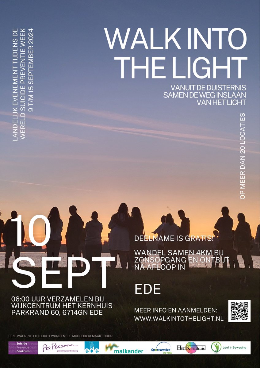 Samen wandelen om stil te staan tijdens Walk into the Light op dinsdagochtend 10 september 2024 om 06.00 uur vindt Walk into the Light in Ede .