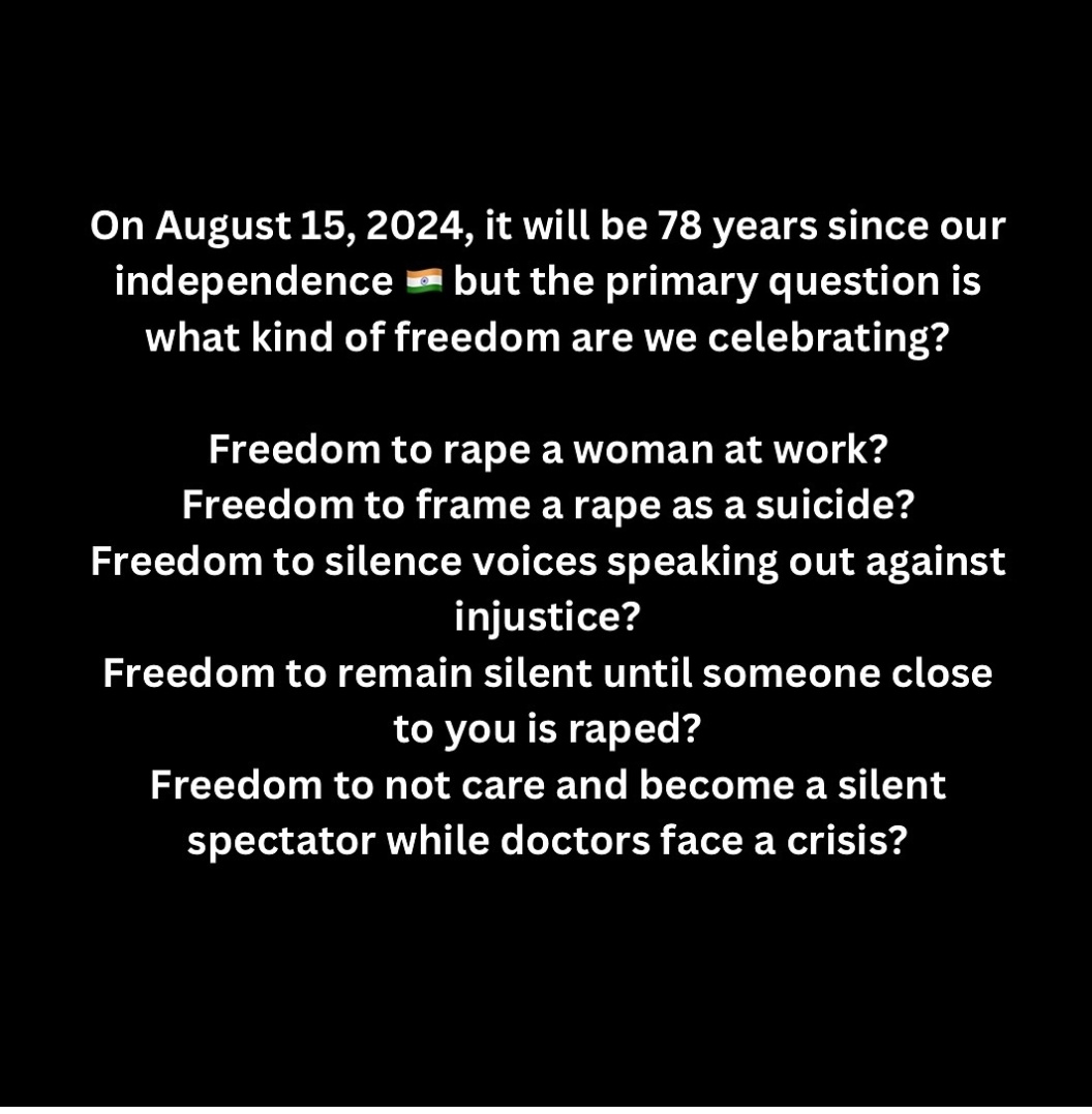 Indian__doctor's tweet photo. Our country's freedom revolutionaries fought together against evil. If you are silent today then you cannot be a patriot!

Freedom was achieved with great difficulty

 Let's raise our voice together to make the country clean from Rapists!!
#BengalHorror #Nirbhaya2 #MedTwitter https://t.co/E5fhnL3hEZ