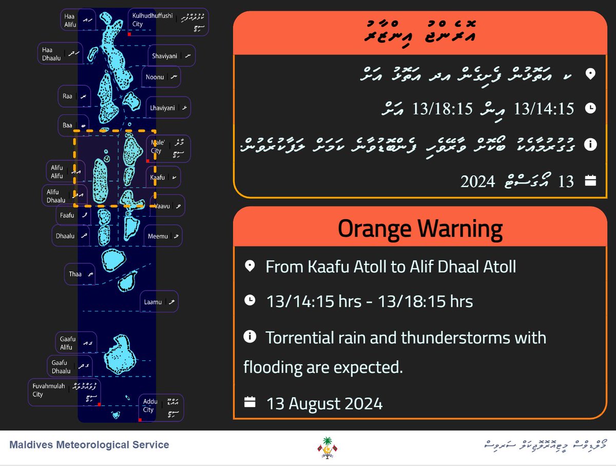MetMaldives's tweet image. Torrential rain expected to continue over Kaafu and AlifuDhaalu Atoll.