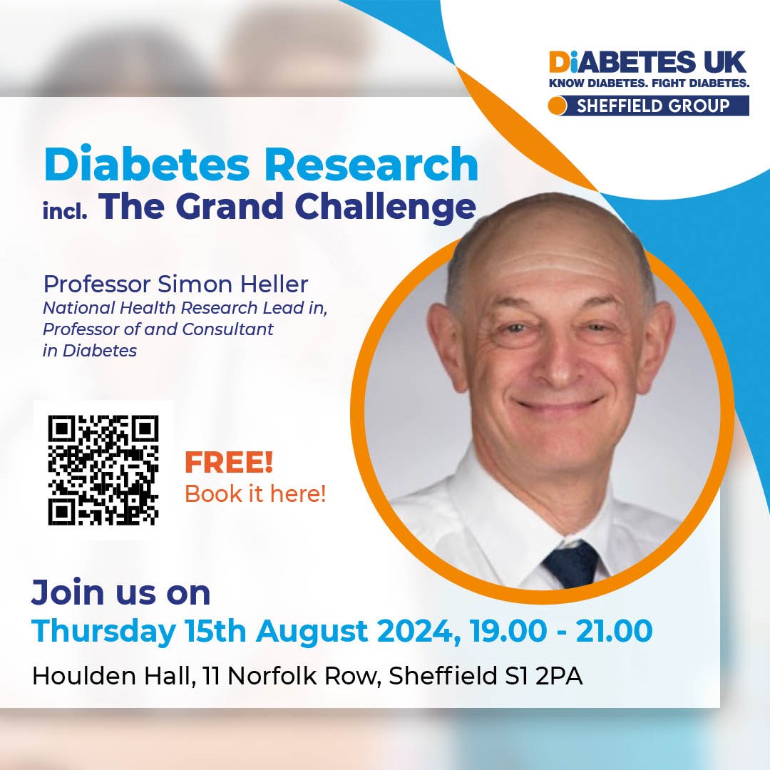 Join <a href="/Sheffield_DUK/">Sheffield Diabetes UK (bit.ly/SheffieldDiabetes)</a> at their next meeting this Thursday 15th August to hear about the amazing diabetes research underway, and opportunities to be involved in research!

Scan the QR code to book your spot (it's free) 👇