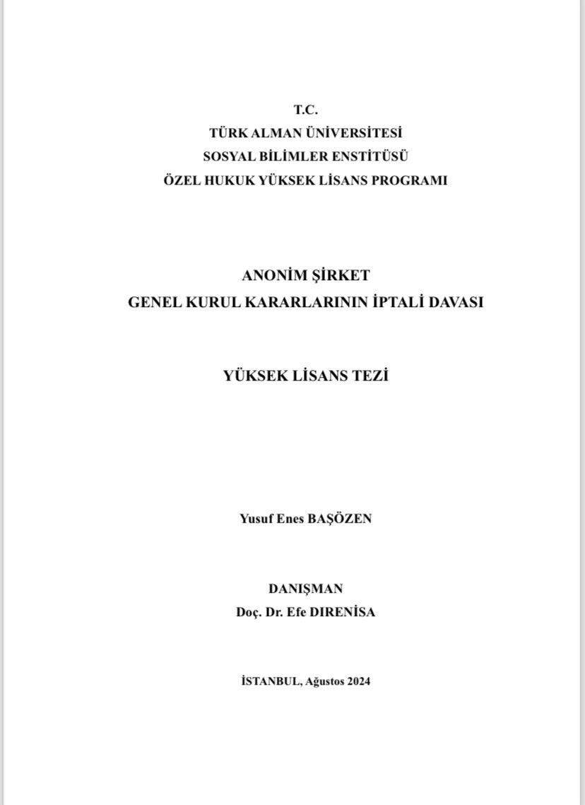 enesbasozen's tweet photo. 📚Türk Alman Üniversitesi SBE bünyesinde hazırlamış olduğum "Anonim Şirket Genel Kurul Kararlarının İptali Davası” konulu yüksek lisans tezim oybirliğiyle kabul edilmiştir. Bu süreçte desteklerini esirgemeyen değerli hocalarıma teşekkür ederim.
🚀Akademiye tam gaz devam. https://t.co/rAeMnH7W7F