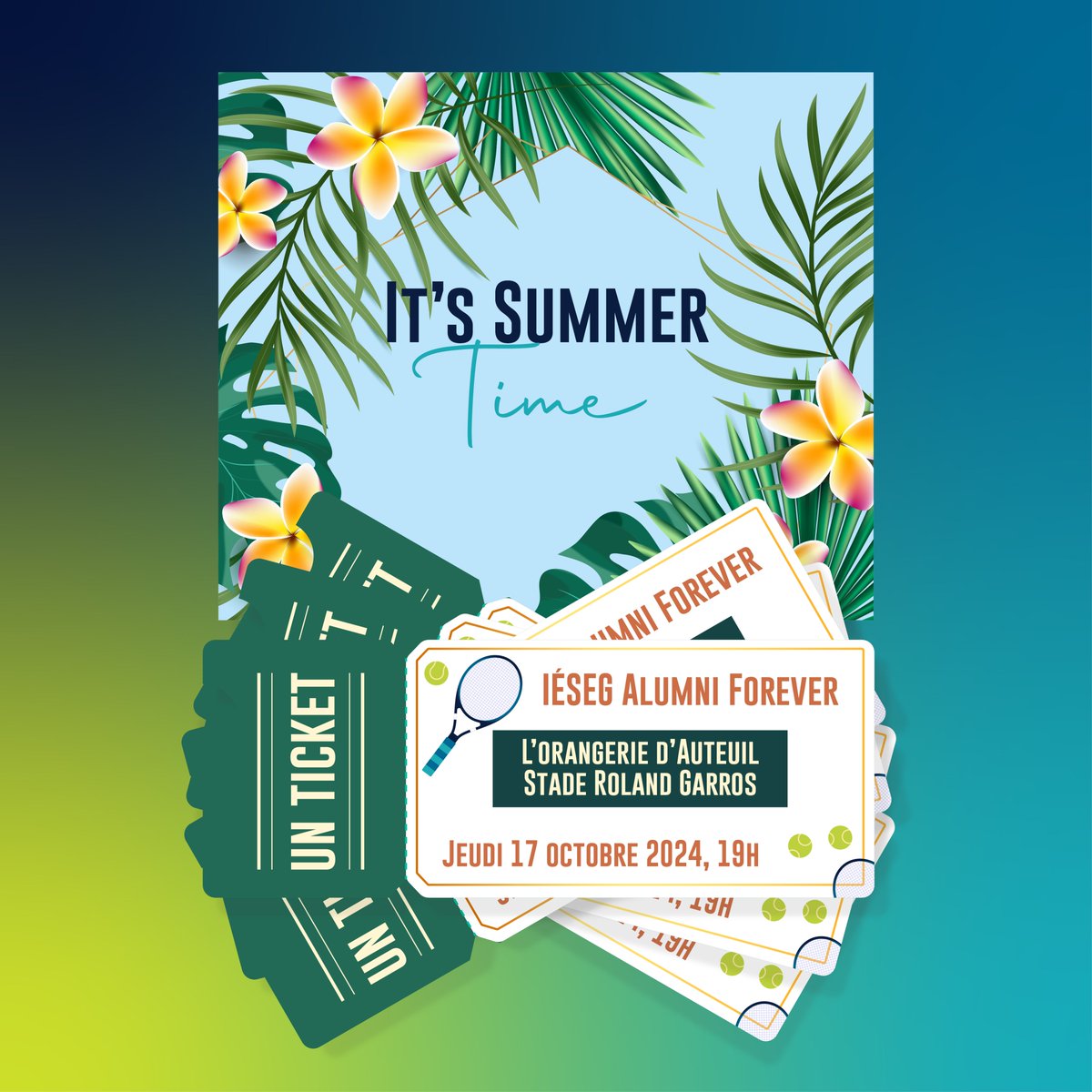 iesegnetwork's tweet image. 🌞 L&apos;été est là ! C’est le moment idéal pour ralentir, profiter de la famille et des amis, se faire plaisir…et réserver les billets pour la soirée #IÉSEGAlumniForever ✨!
📍 Orangerie d&apos;Auteuil - Stade #RolandGarros 🎾
📅 17/10/2024
🎟️ urlr.me/Gs6qz
#Alumni #IESEG
