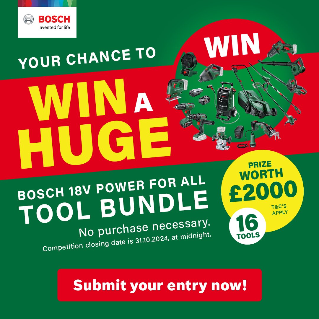 TooledUpDotCom's tweet image. Win a Bosch Prize Worth £2,000! 🔥 Enter NOW and be the lucky winner 😜

Competition ends 31st October 2024 (T&amp;amp;C apply)

Submit entry:  bit.ly/3YKsyT8 👈