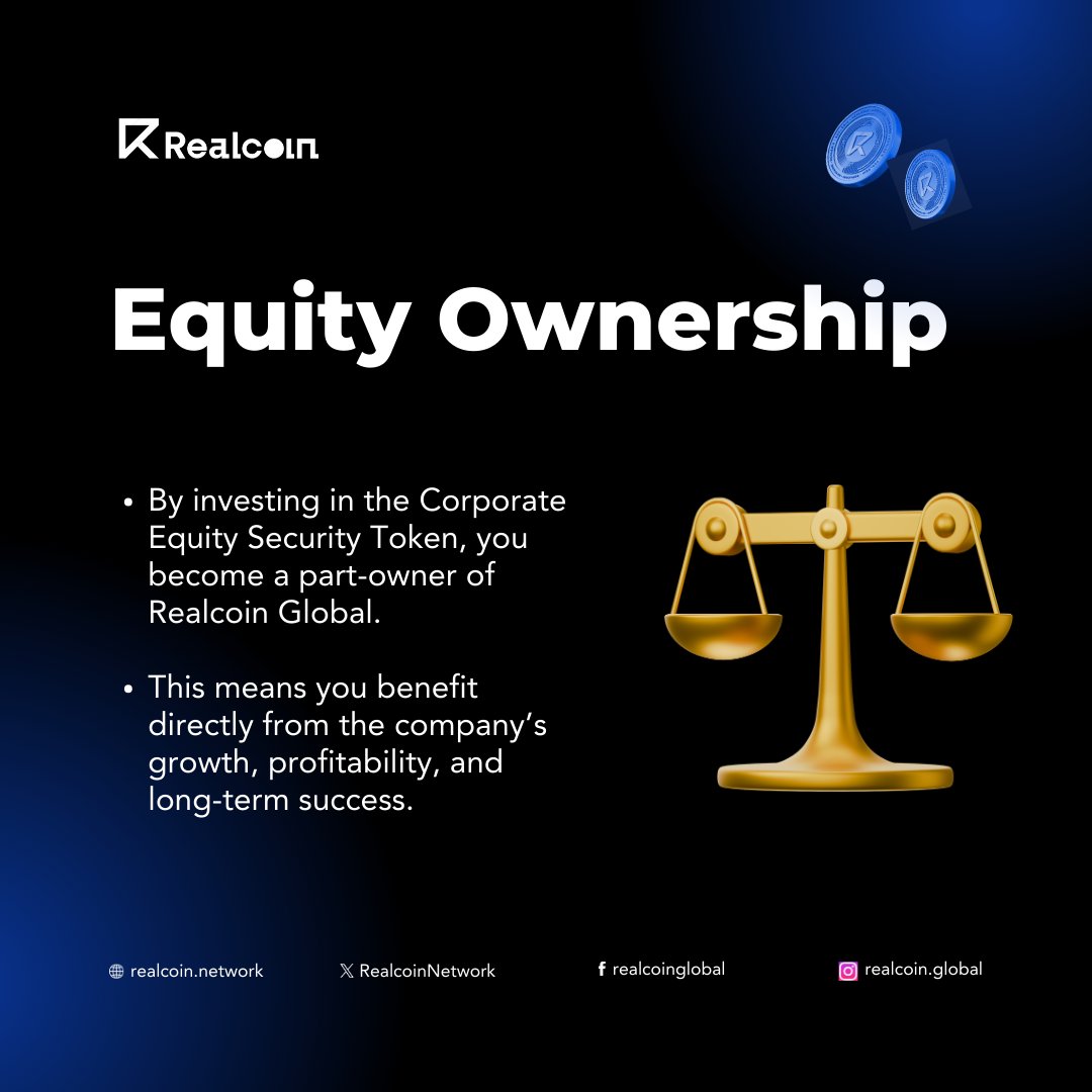 RealcoinNetwork's tweet photo. 📷 With Realcoin Global’s Corporate Equity Security Token you’re not just investing in a product; you’re investing in the success of an entire company.
#Realcoin #RCT #RWA #RWP https://t.co/6d7xn1P4Ef