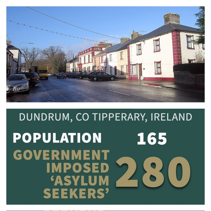 WatchdogTh96012's tweet photo. The first of 280 IP Asylum Seekers have started to arrive in the tranquil village of Dundrum, Co. Tipperary. A small village of just 165 residents. The Gardai & POU are currently onsite. #DundrumSaysNo #Dundrum #Tipperary #ResignHelen #ResignRoderic #IrelandIsFull https://t.co/7JTZWRjQ4e