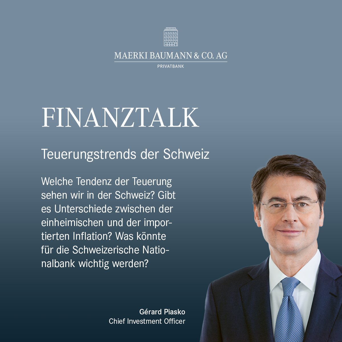 #Finanztalk
🇨🇭 Welche Tendenz der Teuerung sehen wir in der Schweiz? Gibt es Unterschiede zwischen der einheimischen und der importierten Inflation? Was könnte für die Schweizerische Nationalbank wichtig werden? 🎙️ bit.ly/43FIgha

#MaerkiBaumannCoAG #Radio1 #Podcast