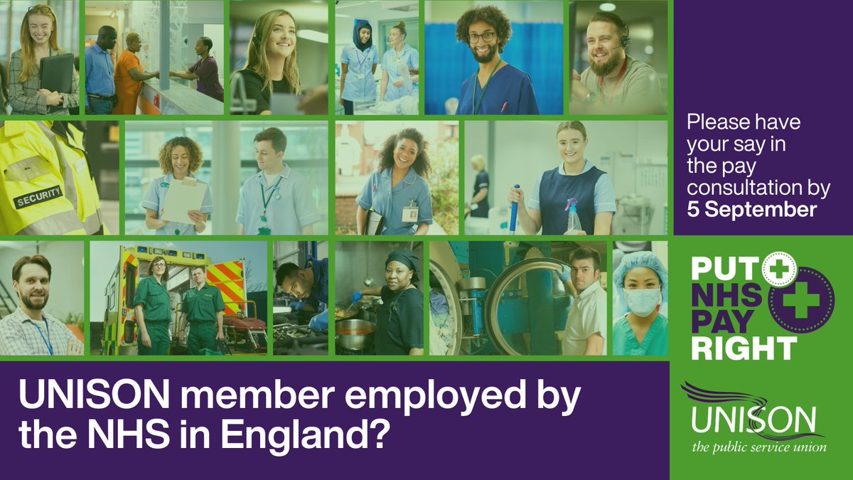 🚨NHS pay consultation (England)🚨
We need to know what members think about the 5.5% pay award and the proposed plan for next steps.

📧 Your personal voting email will arrive on Tues or Weds, so don't worry if you don't get yours straight away. More info: unison.org.uk/nhspay