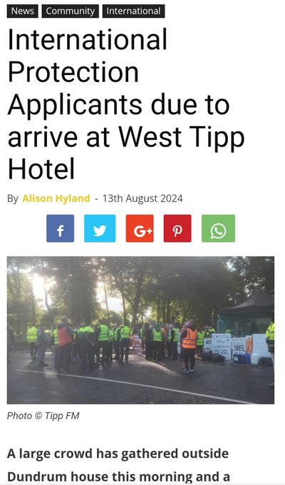 WatchdogTh96012's tweet photo. The first of 280 IP Asylum Seekers have started to arrive in the tranquil village of Dundrum, Co. Tipperary. A small village of just 165 residents. The Gardai & POU are currently onsite. #DundrumSaysNo #Dundrum #Tipperary #ResignHelen #ResignRoderic #IrelandIsFull https://t.co/7JTZWRjQ4e
