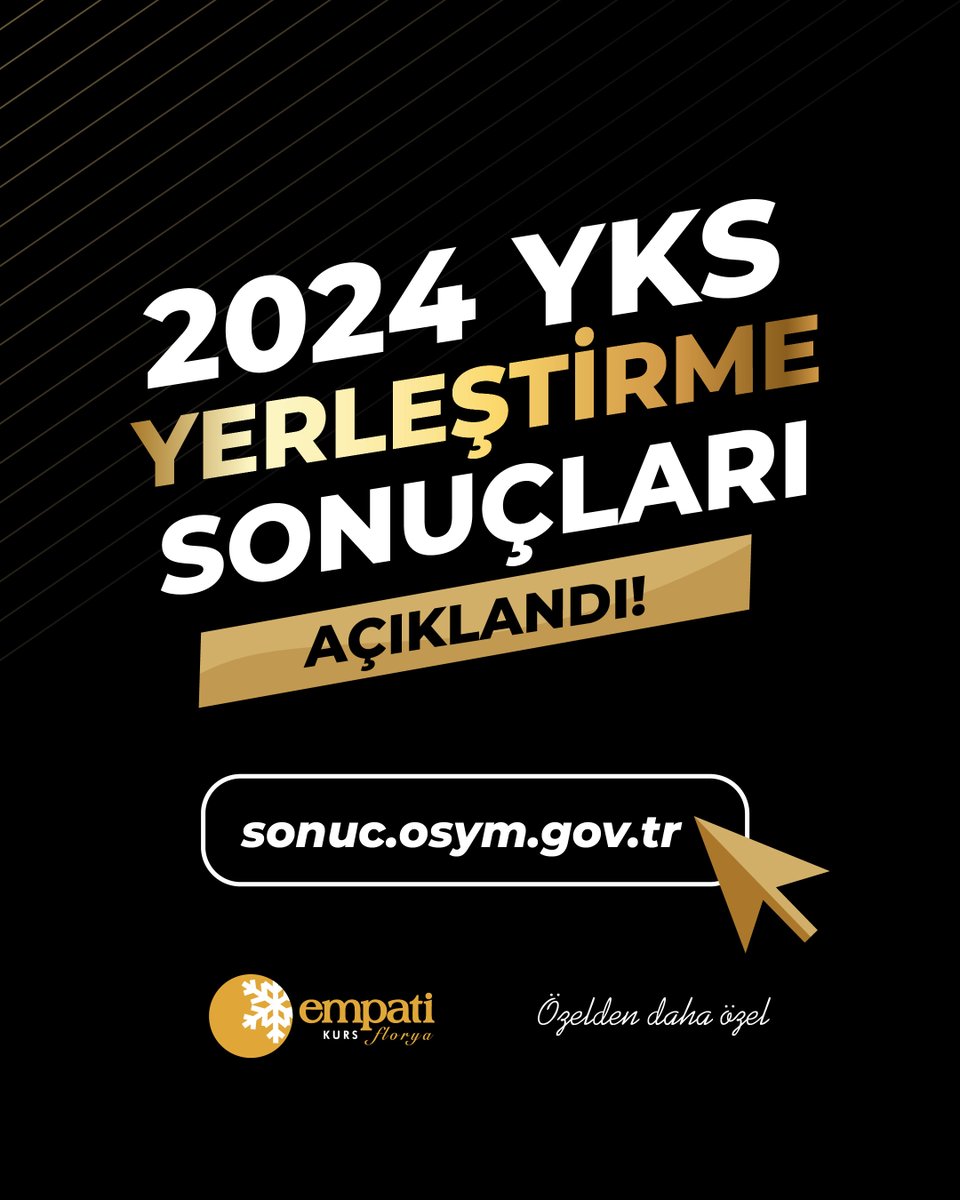 2024 YKS Yerleştirme sonuçları açıklandı!
Tüm öğrencilerimizi tebrik ederiz.
Sonuçlarınızı görmek için aşağıdaki linke tıklayınız.
sonuc.osym.gov.tr

#yks2024 #yerleştirmesonuçları #açıklandı #üniversite