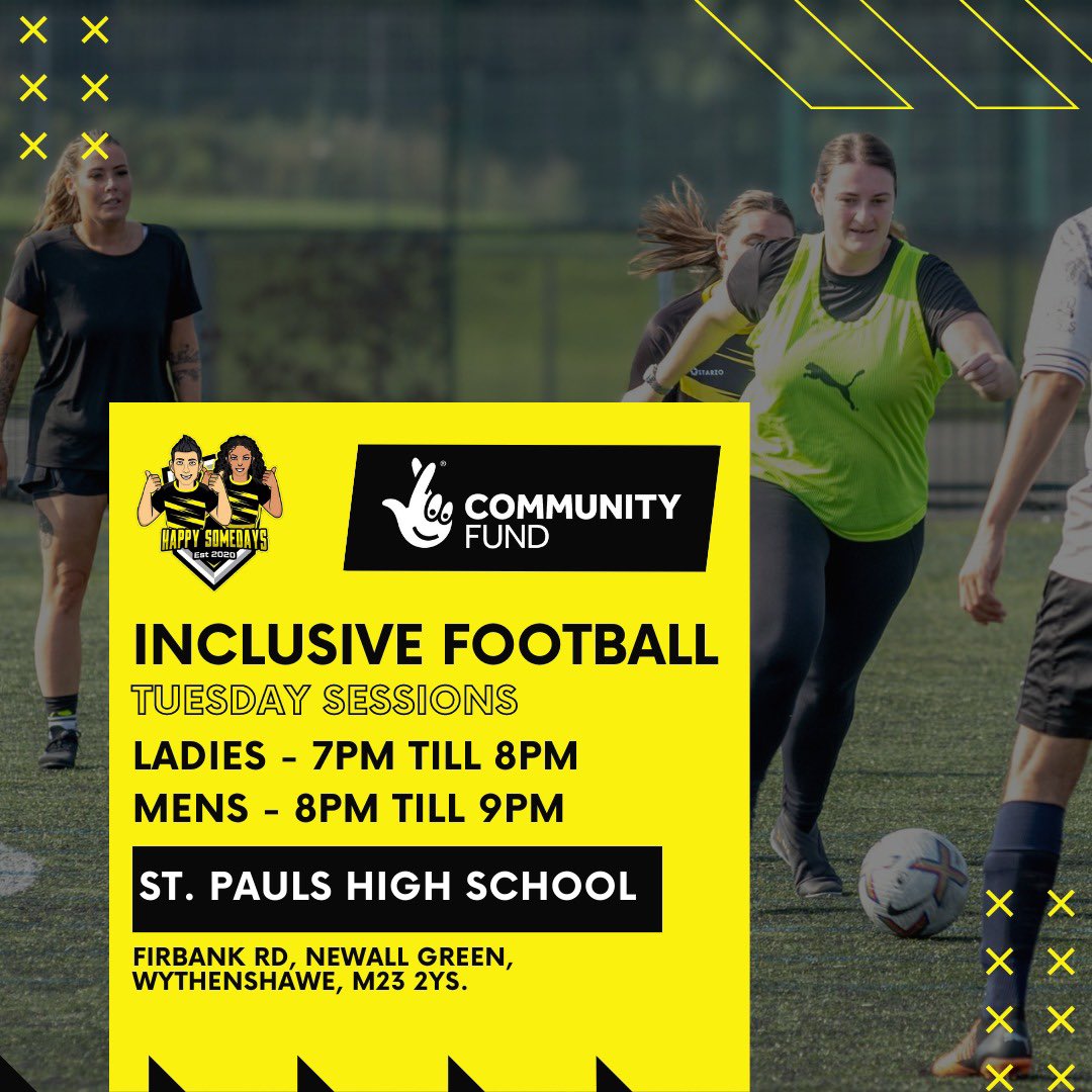 happy_somedays's tweet photo. Tonight’s our football sessions, both filling up very quickly to book your slot head to: https://t.co/WtjRtirDv9

#InclusiveForAll 💛🖤 https://t.co/M9xttTyz41