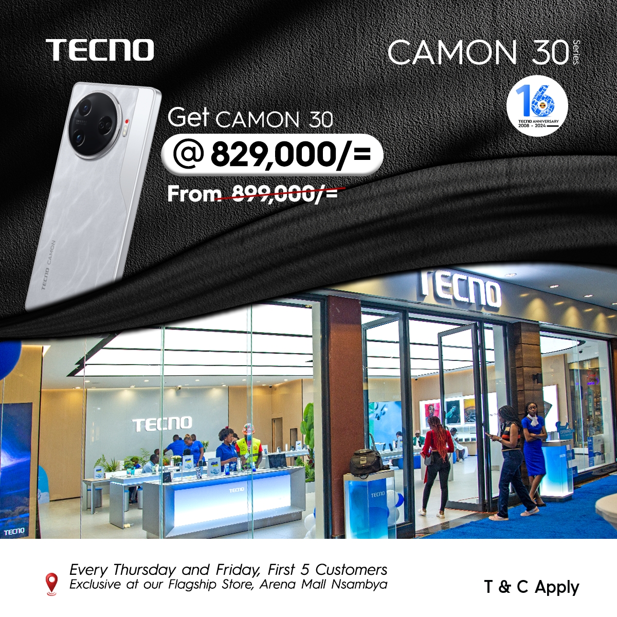 tecnomobileug's tweet photo. Exclusive Deal Alert! Every Thursday and Friday, the first 5 customers at the TECNO Flagship store, Arena Mall, get an unbeatable discount on the CAMON 30! Hurry, don’t miss your chance to grab this deal!
#16YearsOfTECNO #CAMON30Series https://t.co/k69Kh6Aa2y