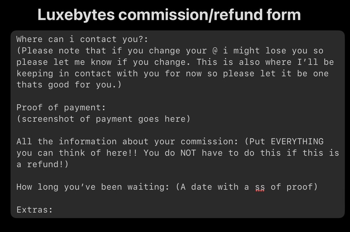LuxebytesCEO's tweet photo. Please fill out this form if you have a COMMISSION/REFUND from Luxebytes! https://t.co/JYrMT8jLHI