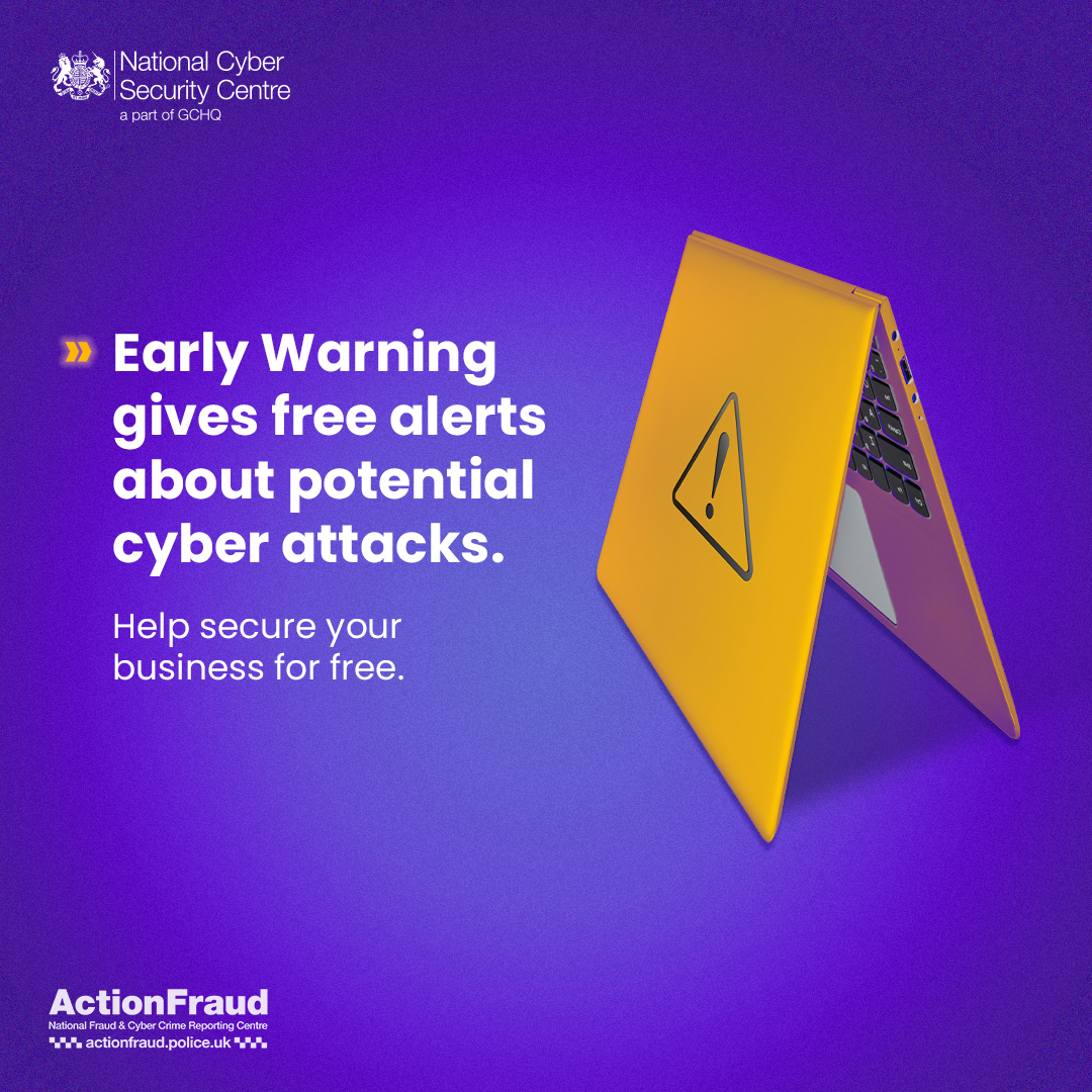 Over half of UK small businesses suffered a cyber break or attach last year.

Set up your free MyNCSCaccount and get access to Early Warning, the UK Government service that provides advanced alerts to keep you one step ahead of cyber security threats.

ncsc.gov.uk/information/ea…