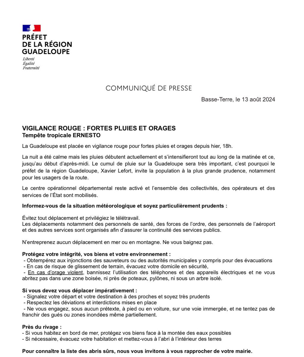 Prefet971's tweet photo. #Météo #Ernesto https://t.co/JqmRFTuRXy