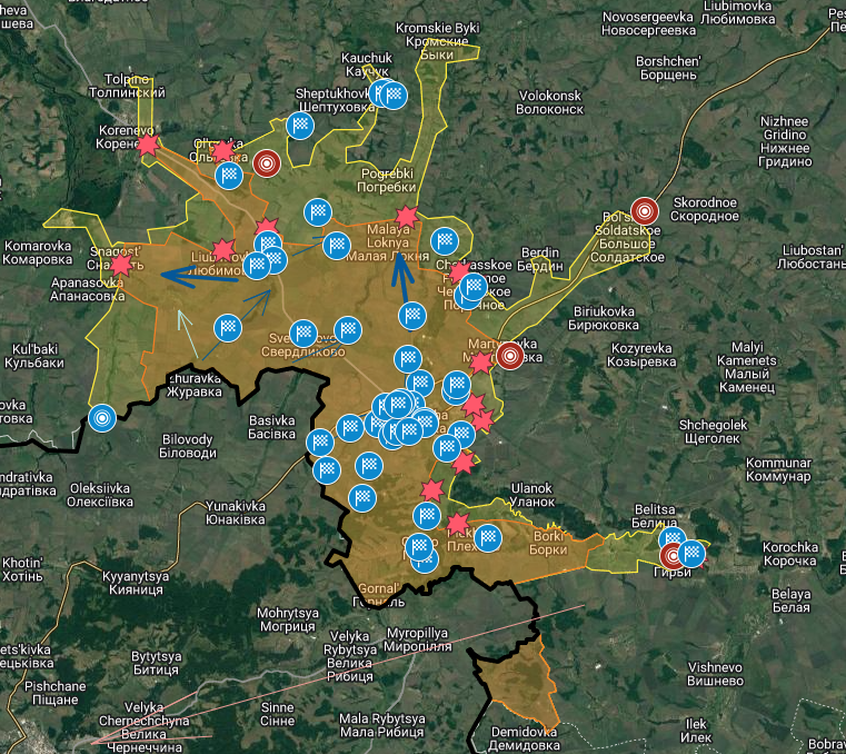 MalcontentmentT's tweet photo. Kursk Counter-Invasion Day 8
Update 13 AUG 2024 02:30 PDT

Retweet appreciated

Breach: 73.4 km
Depth: up to 28.0 km
Ukraine control: 681 sq km (high confidence🟧) Russian claimed/gray area: 311 sq km (🟨)
Total area: 992 sq km

🏁 = Ukrainian presence.

1/n https://t.co/gRQ4yPWSuP