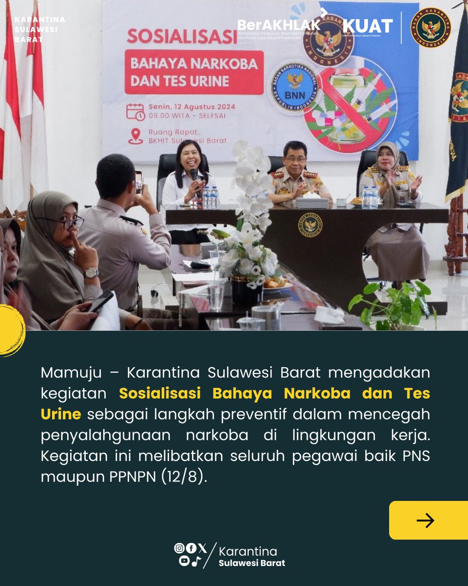 karantinasulbar's tweet photo. Pastikan Lingkungan Kerja Bebas Narkoba Dengan Sosialisasi Bahaya Narkoba dan Test Urine.
.
.
. https://t.co/jVCuSMWsEm