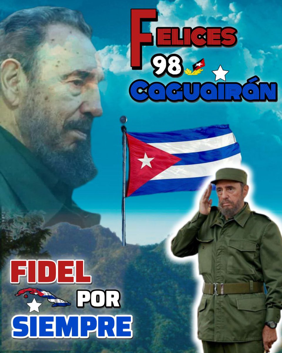💥En Birán nació un lucero
Iluminando mi tierra
Y luego subió a la Sierra
Hecho gigante guerrero
#FidelPorSiempre sincero
Sabía que en #Cuba 🇨🇺 estarán
Sus luces de sabio Titán 
De compañero y amigo
Y este pueblo lleva consigo
Las raíces del Caguairán💥