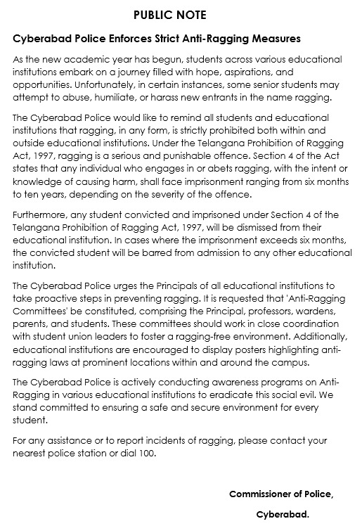 #RAGGING IS A CRIME! Do not engage in it or support it. 
For any assistance or to report incidents of Ragging, please contact your nearest police station or #DIAL100