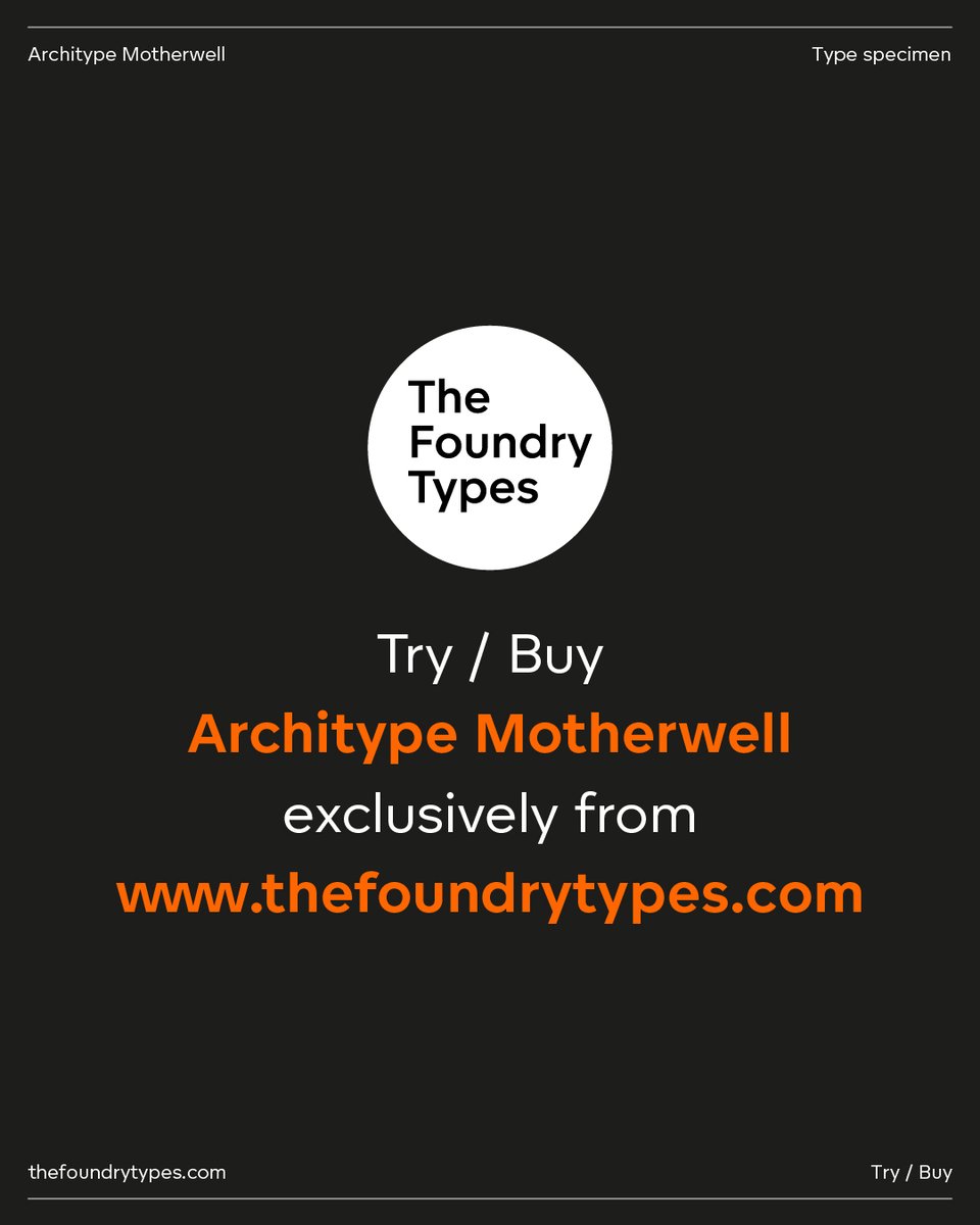 TheFoundryTypes's tweet image. Architype Motherwell comes in 5 styles — ranging from Light to Heavy. The variable font is available for free when you purchase the complete family. 

Try or Buy via the links in our profile.

#wimcrouwel #crouwel #typedesign #typeface #typography #fonts #sansserif #poster
