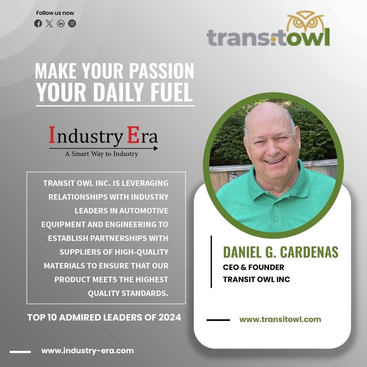 Daniel G. Cardenas #ceo &amp; #founder of Transit Owl Inc
#relationships #industryleaders #automotiveequipment #engineering #product #qualitystandards #admiredleaders #leadership
industry-era.com/Daniel-G-Carde…