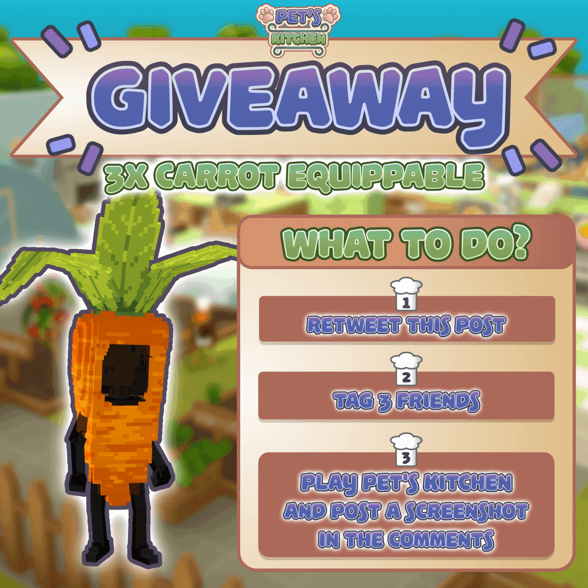 Did you take your A &amp; K vitamins and potassium today #SandFam?  Don't worry! There is plenty in the last Pet's Kitchen Tournament reward! 🥕Carrot costume! Wanna get one? ⬇️

<a href="/IFireson/">Itala Fireson</a> <a href="/hallugram/">hallugram</a> <a href="/TSBCreators/">The Sandbox Creators</a> <a href="/TheSandboxGame/">The Sandbox</a> #TSBBuildersChallenge