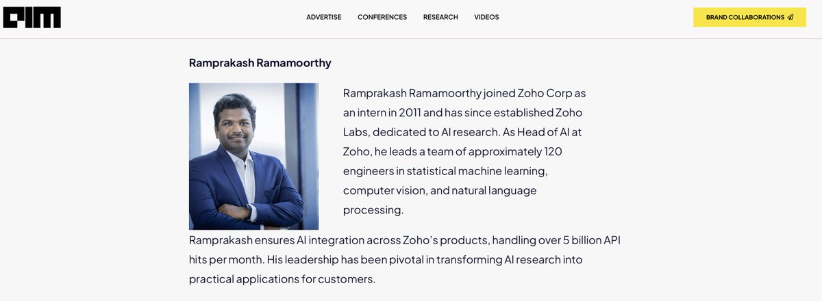 ramprakashr's tweet photo. I'm honoured to be named one of the 100 Most Influential AI Leaders in India for 2024 by Analytics India Magazine. Full credits to my awesome colleagues at Zoho Corp., Grateful for this.

P.S. This is an organic opportunity and not a paid engagement. 😉

https://t.co/pJ6RYKzrpO https://t.co/5scRujh5GN