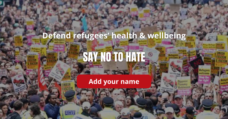 DOTW_UK's tweet photo. PETITION 🔴 Stop the spread of hate and misinformation towards people seeking asylum, people with Muslim faith and racialised people.

💙 Our doctors deliver medical care to refugees and see the trauma &amp; distress many are experiencing right now. Please join our call.