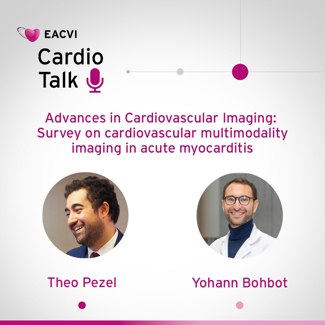 EACVI President (@eacvipresident) on Twitter photo 🎧to the new episode of #EACVI Cardio Talk! <a href="/PezelT/">Théo Pezel</a> interviews <a href="/yohann_bohbot/">Yohann bohbot</a> about the latest survey on acute myocarditis! They discuss differences observed in the use of #MMImaging for diagnosis, management, FUP & future perspectives. 📖 bit.ly/3SH51hZ 🎧to the new episode of #EACVI Cardio Talk! <a href="/PezelT/">Théo Pezel</a> interviews <a href="/yohann_bohbot/">Yohann bohbot</a> about the latest survey on acute myocarditis! They discuss differences observed in the use of #MMImaging for diagnosis, management, FUP & future perspectives. 📖 bit.ly/3SH51hZ