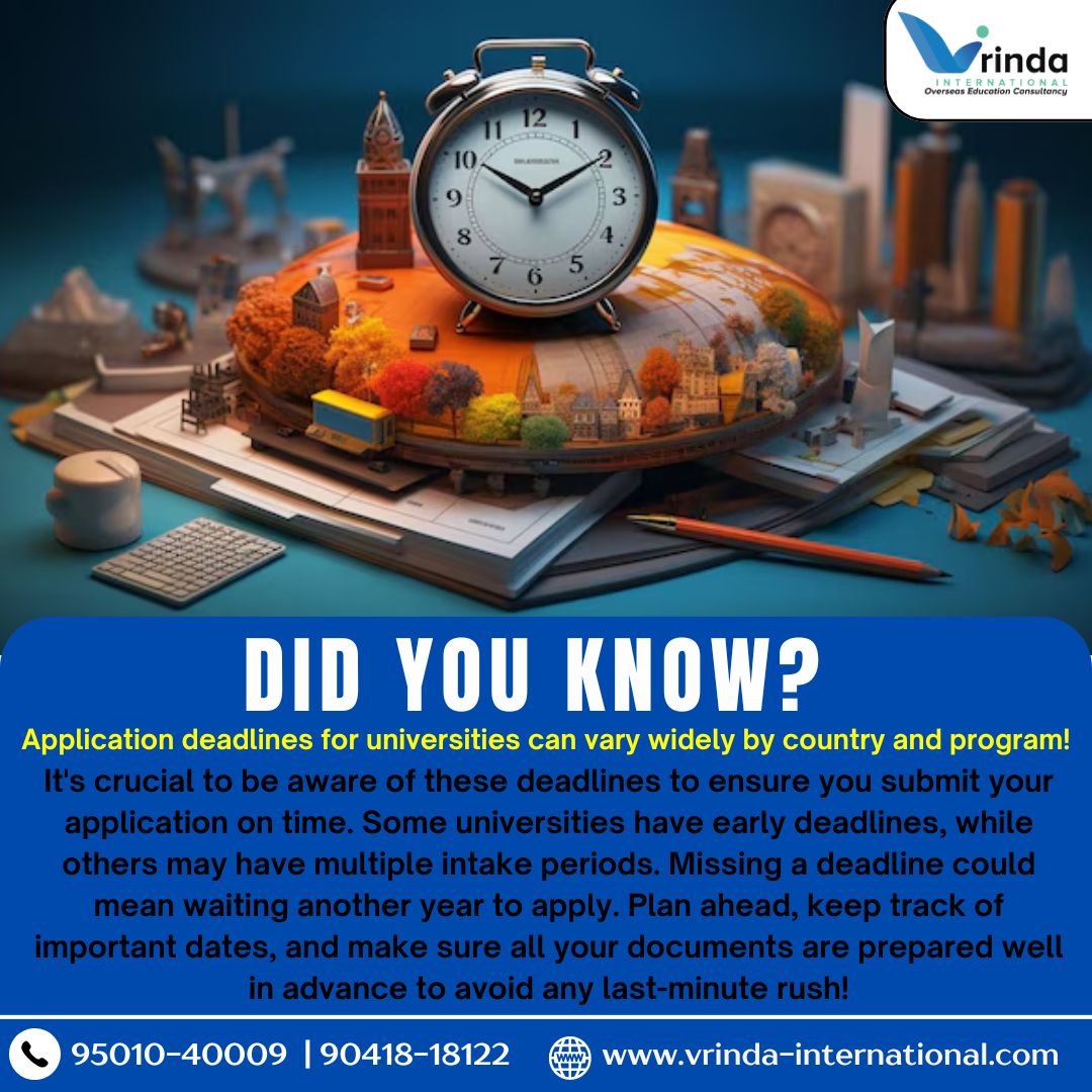 VrindaInternat1's tweet image. 🗓️🌍 Application deadlines vary by country and program! Stay ahead by tracking dates and preparing early to avoid missing out.

#StudyAbroad #ApplicationDeadlines #UniversityApplications #StudyTips #InternationalStudents #vrindainternational