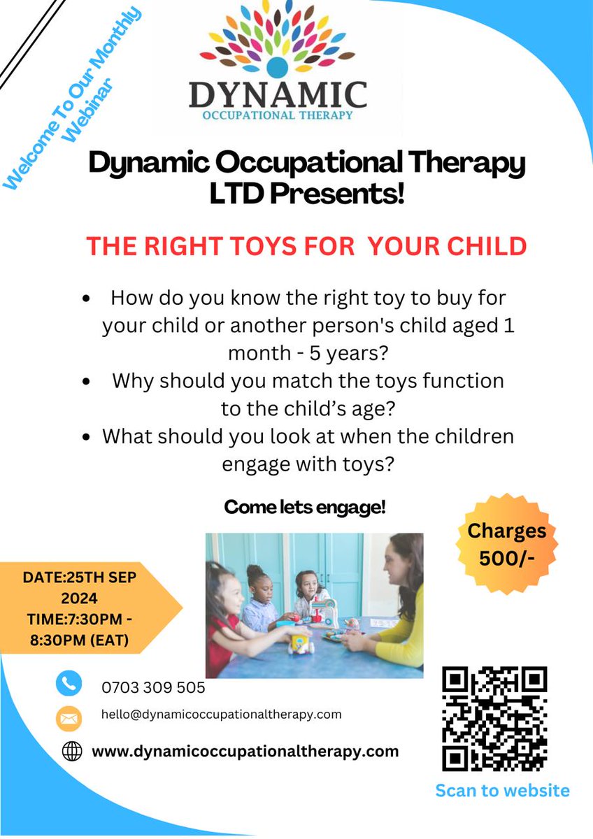 DynamicOTKenya's tweet photo. 👀 Curious about what to watch for when your little one plays?

Let’s explore together how the right toys can make all the difference! 🎯

#ChildDevelopment #ToyTips #ParentingWorkshop #OccupationalTherapy https://t.co/DyzkqoHAaX