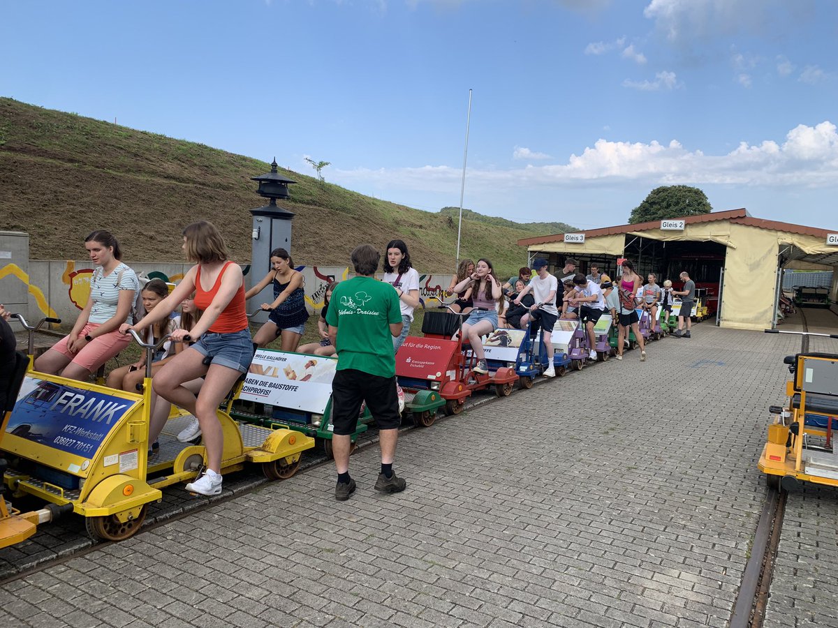 GPCGerman's tweet photo. #GPCLengenfeld Lots of exercise today as the British and German pupils get to grips with the Lengenfeld “Draisine” or handcars. A great way to see the countryside in Thuringia. https://t.co/uGMQRDPA4x