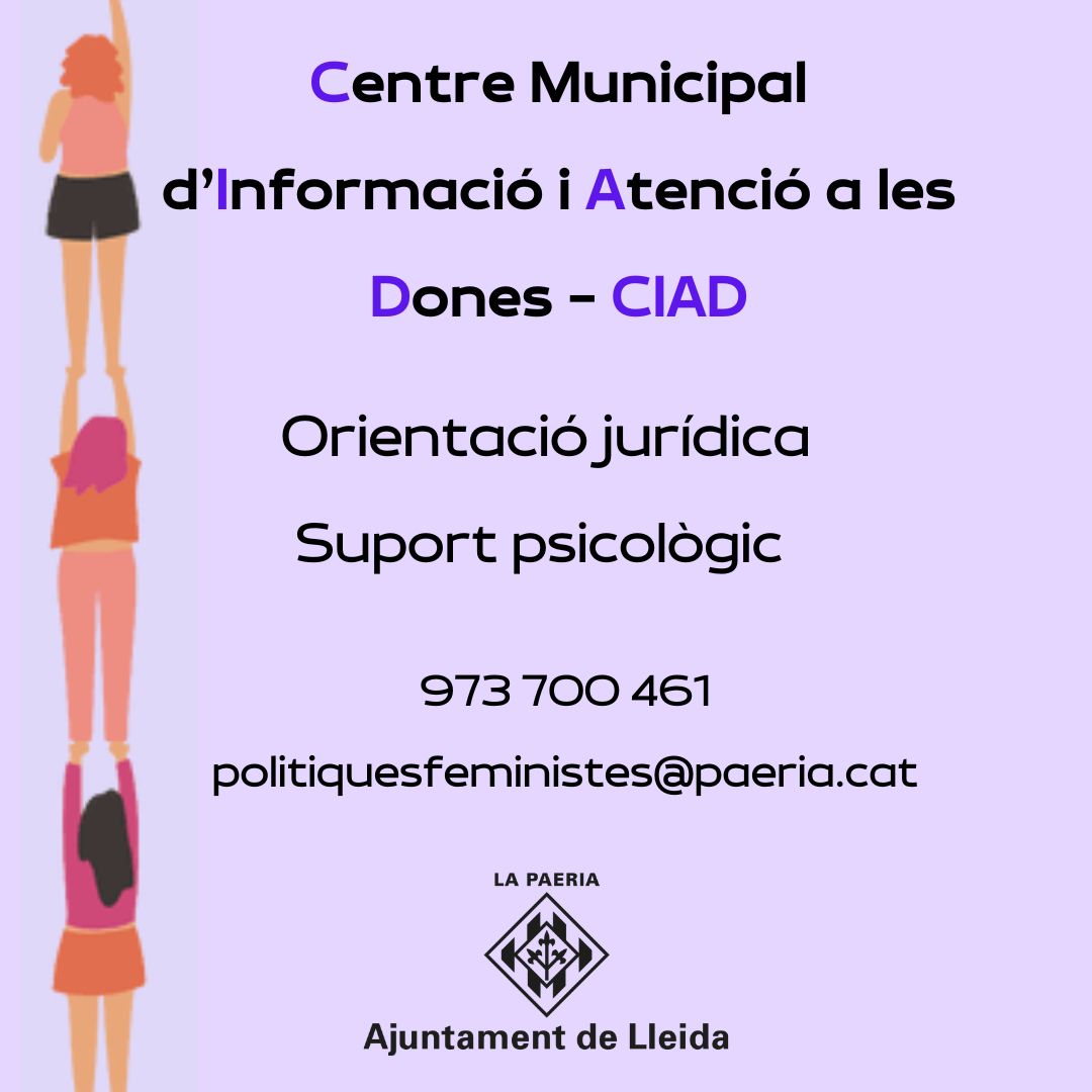Al CIAD no tanquem per vacances. Si necessites assessorament jurídic, suport psicològic, informació de les nostres activitats.... No ho dubtis i truca!!  973700461