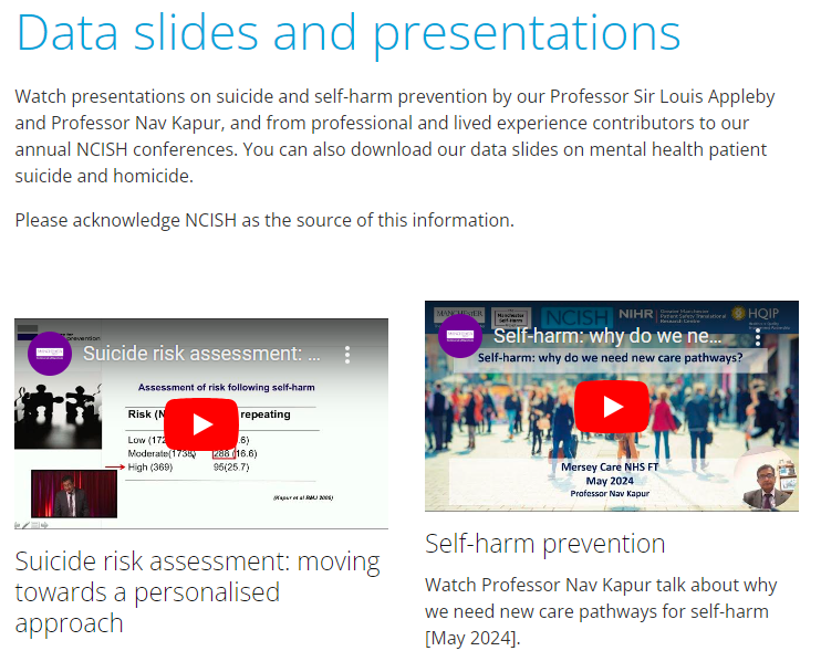 Did you know that you can download our data slides and watch our presentations on #MentalHealth patient suicide and homicide on our website? See here: sites.manchester.ac.uk/ncish/resource…