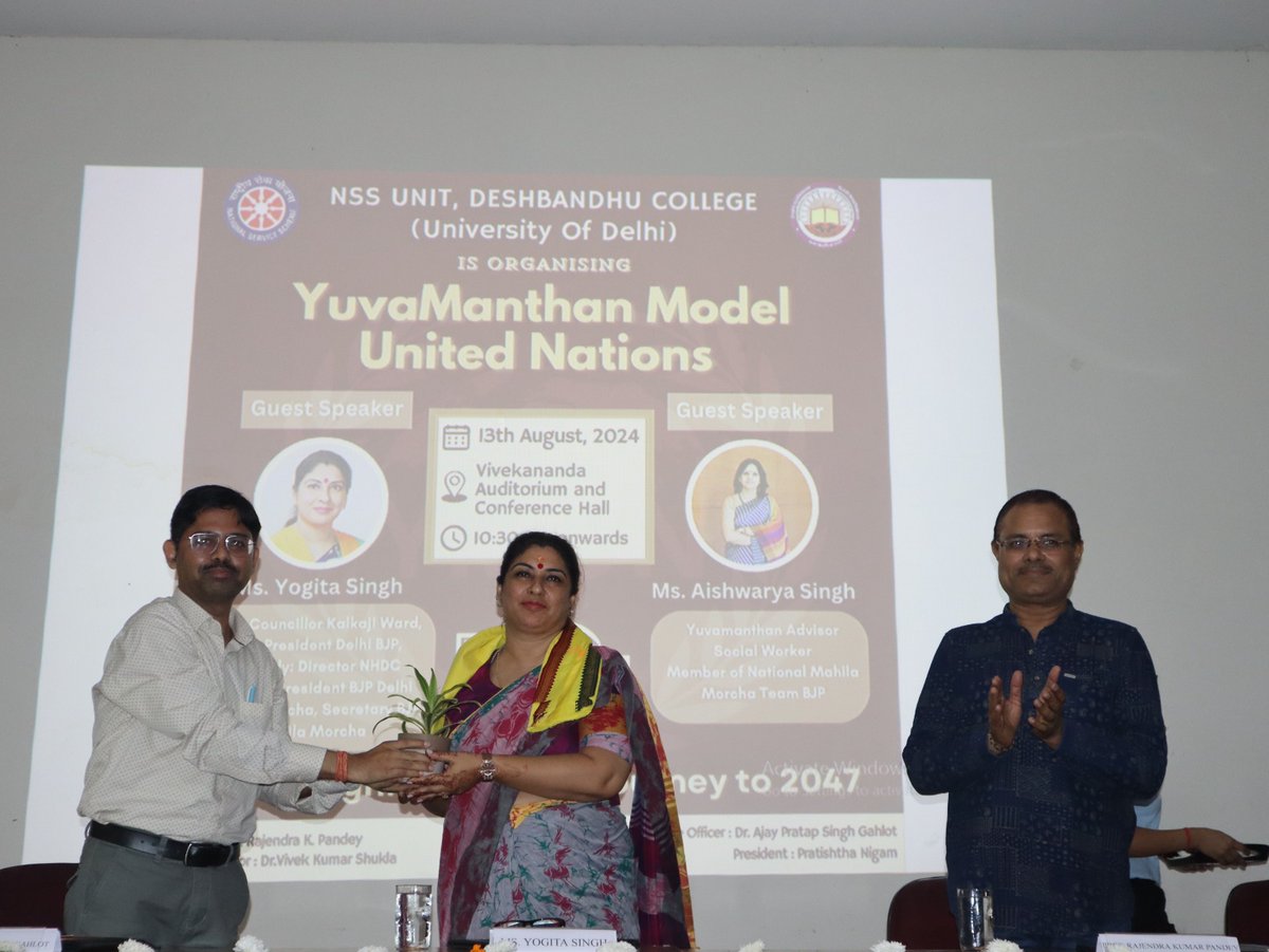 yogitasinghbjp's tweet photo. Addressed on the occasion of "Yuva Manthan Model United Nations" organised by Deshbandhu College, University of Delhi. https://t.co/qlc9qaCXNk