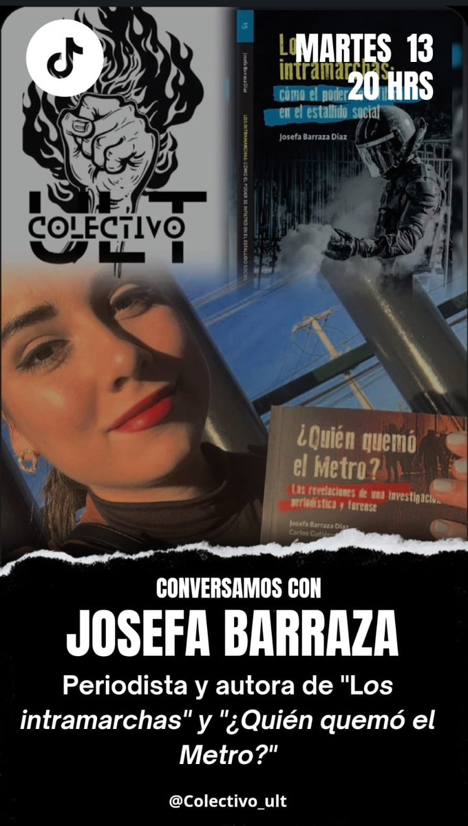 ColectivoULT's tweet photo. No se lo pierdan hoy a las 20 hrs por nuestro canal conversamos con @masterjosefa sobre sus 2 obras "Los Intramarchas" y " ¿Quién quemo el metro?" https://t.co/BbZ4KY46qb