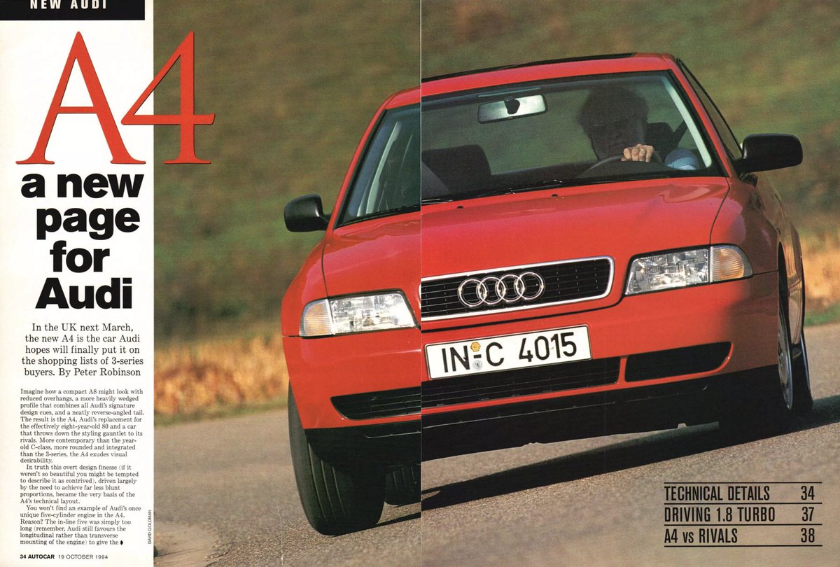 autocar's tweet photo. You can no longer buy an ICE-powered Audi A4 in the UK, so we've gone digging in the #archive for some of the evergreen exec's greatest hits, starting with our first drive in 1994... 🧵 https://t.co/291CwjzD2E