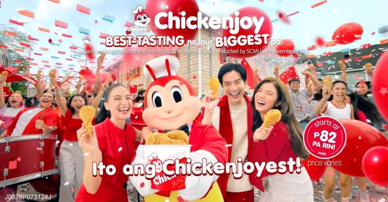 Jollibee's tweet photo. Ito ang Chickenjoyest! ❤️🍗🎉

Our BIGGEST. Our BEST-TASTING (based on a Quantitative Brand and Product Imagery Study conducted by SCMI last June-August 2023). Our Jollibee Chickenjoyest! 

Starts at P82 pa rin (Price Varies)!

Order now via https://t.co/jqUf5158jh