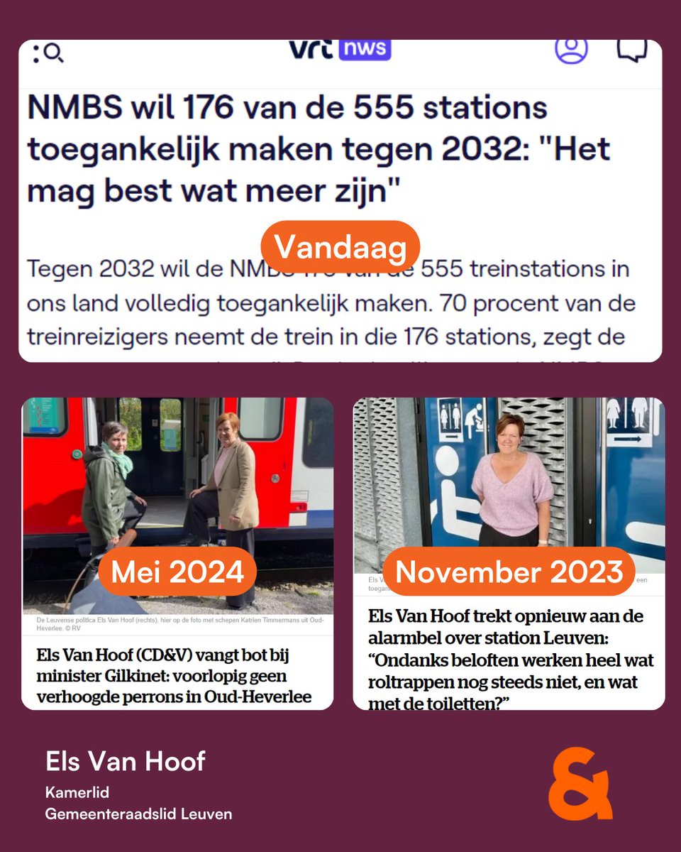 Ambitie mag inderdaad wel wat hoger. Ik pleitte al geregeld voor werkende liften/roltrappen in station Leuven en verhoogde perrons in Oud-Heverlee. Maar ook elders ligt nog veel werk op de plank. Geen toegankelijke stad zonder toegankelijk station <a href="/vrtnws/">VRT NWS</a>