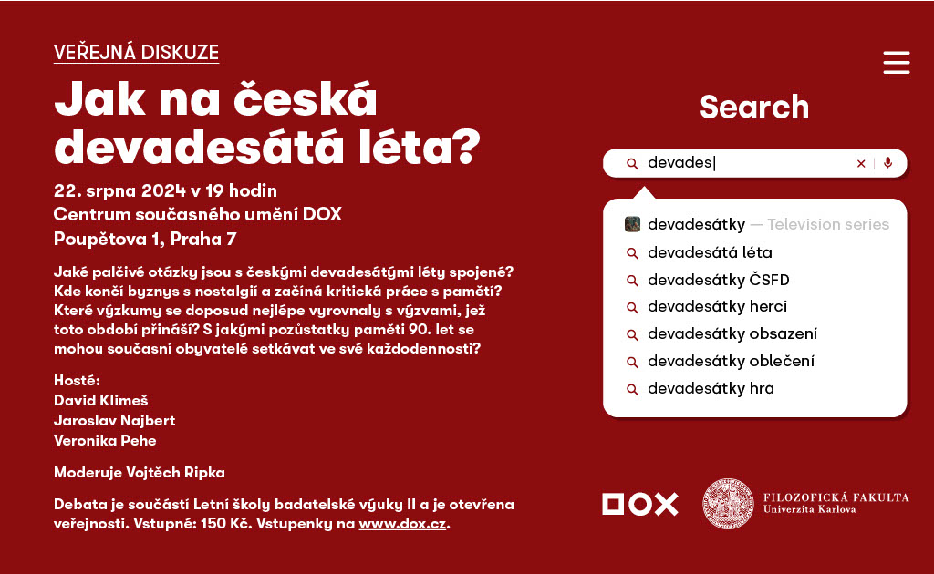 Vojtěch Ripka (@ripka_v) on Twitter photo Veronika Pehe, Jaroslav <a href="/JaroslavNajbert/">Jaroslav Najbert</a> a <a href="/david_klimes/">David Klimeš</a>. Pro to, jak se vyznat v tlačenici kolem devadesátých let v Česku, podle mého lepší pomoc nenajdete.
Přiďte 22.8. v 19 hodin do <a href="/DOXPrague/">DOX</a> nejen poslouchat, ale též diskutovat! Veronika Pehe, Jaroslav <a href="/JaroslavNajbert/">Jaroslav Najbert</a> a <a href="/david_klimes/">David Klimeš</a>. Pro to, jak se vyznat v tlačenici kolem devadesátých let v Česku, podle mého lepší pomoc nenajdete.
Přiďte 22.8. v 19 hodin do <a href="/DOXPrague/">DOX</a> nejen poslouchat, ale též diskutovat!