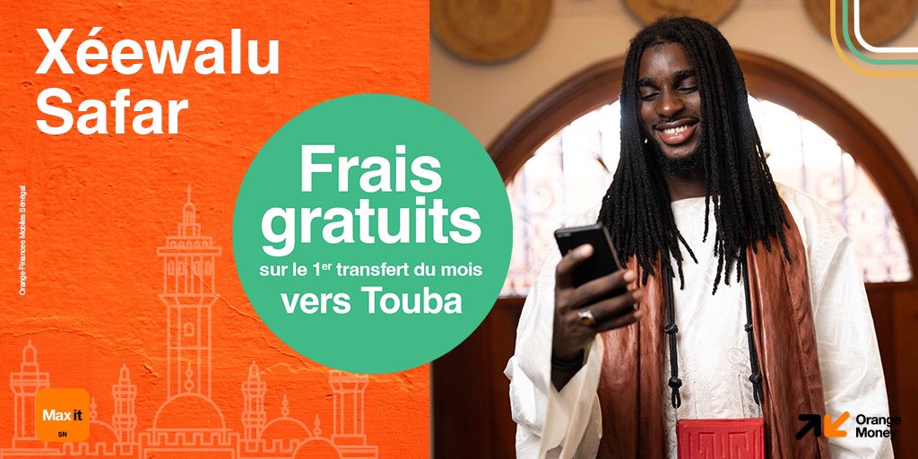 orangemoney_sn's tweet photo. Xarit Na ñu and Yaatal Ligeey bi🤝
Jusqu’au 23 août, Orange Money te rembourse les frais du premier transfert du mois effectué vers Touba🤩
Utilise ton kalpé Orange Money via l’application Max it et effectue ton transfert🤗.
#Genanoppale
#Gënawoor
#Weesunakalpe https://t.co/vGUjudFLGW