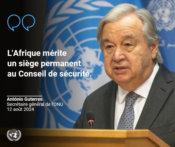 ONUGeneve's tweet photo. "L'Afrique mérite un siège permanent au Conseil de sécurité" @antonioguterres

Critiquant sa structure obsolète et le manque de représentation de l'#Afrique, le Secrétaire général de l'ONU a appelé à une réforme urgente du Conseil de sécurité.

https://t.co/b2JFY3tFq9
@ONUAfrique https://t.co/zkIbcxqYsw
