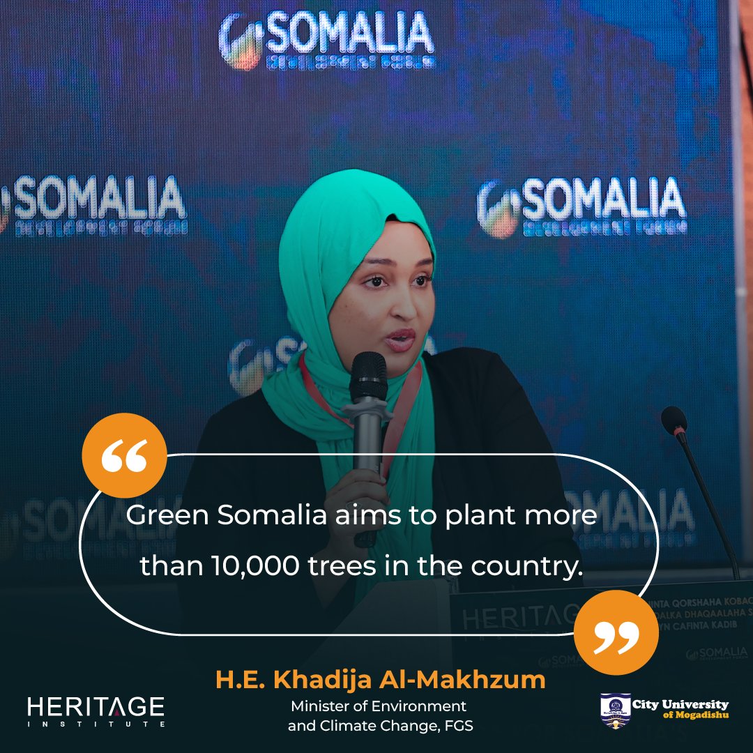 HIPSINSTITUTE's tweet image. &quot;Green Somalia aims to plant more than 10,000 trees in the country.&quot; — H.E. Khadija Al-Makhzumi, Minister of Environment and Climate Change, FGS
#SDF2024  
#SomaliaDevelopment  
#PostHipc  
#HeritageForum