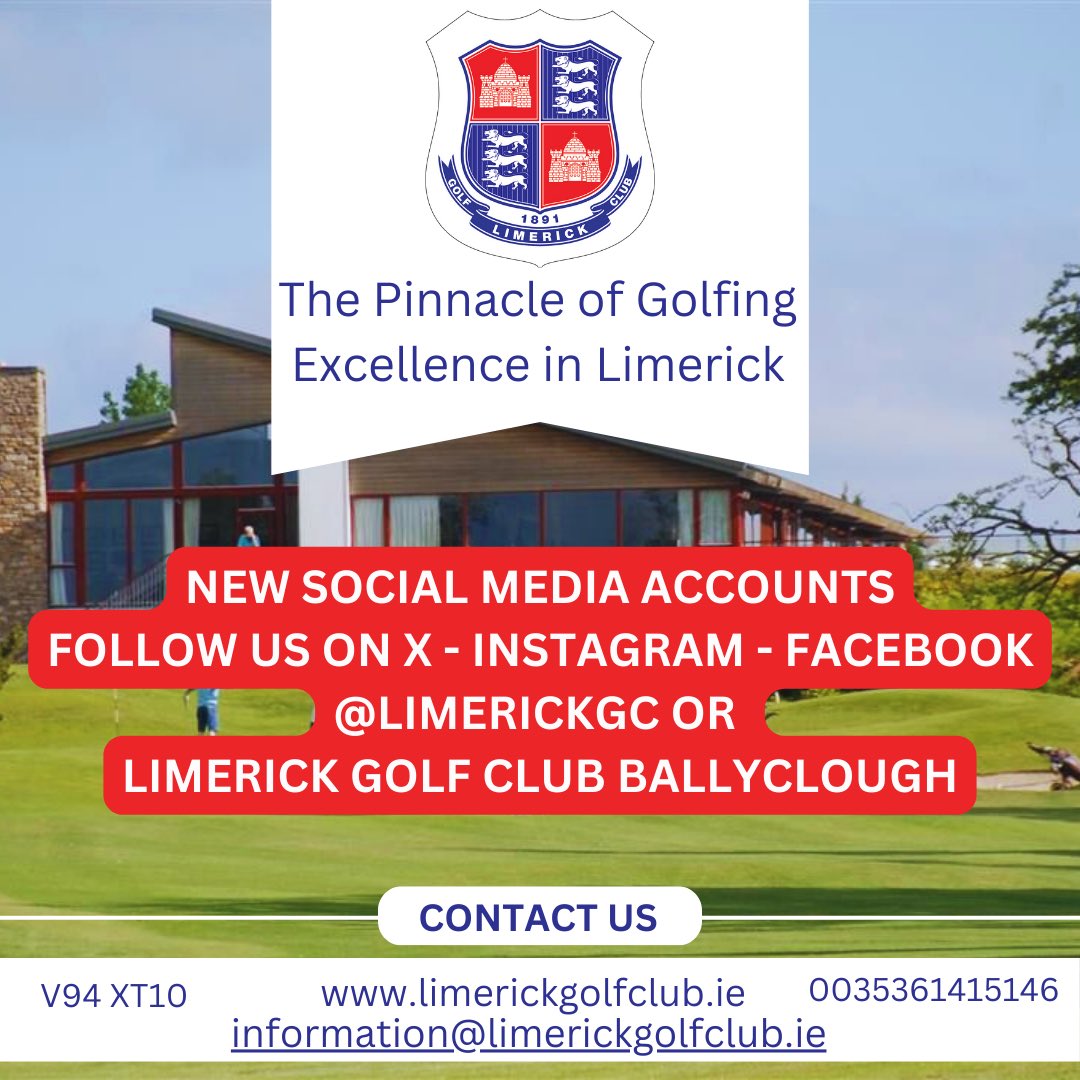 Exciting News! 🌟 We’re thrilled to announce that we are now officially on Social Media 🎉 Follow us for the latest updates, exclusive content

Instagram: rb.gy/zsliy4
Facebook: rb.gy/z56phe

The Pinnacle of Golfing Excellence in Limerick. ⛳️ #GolfLimerick